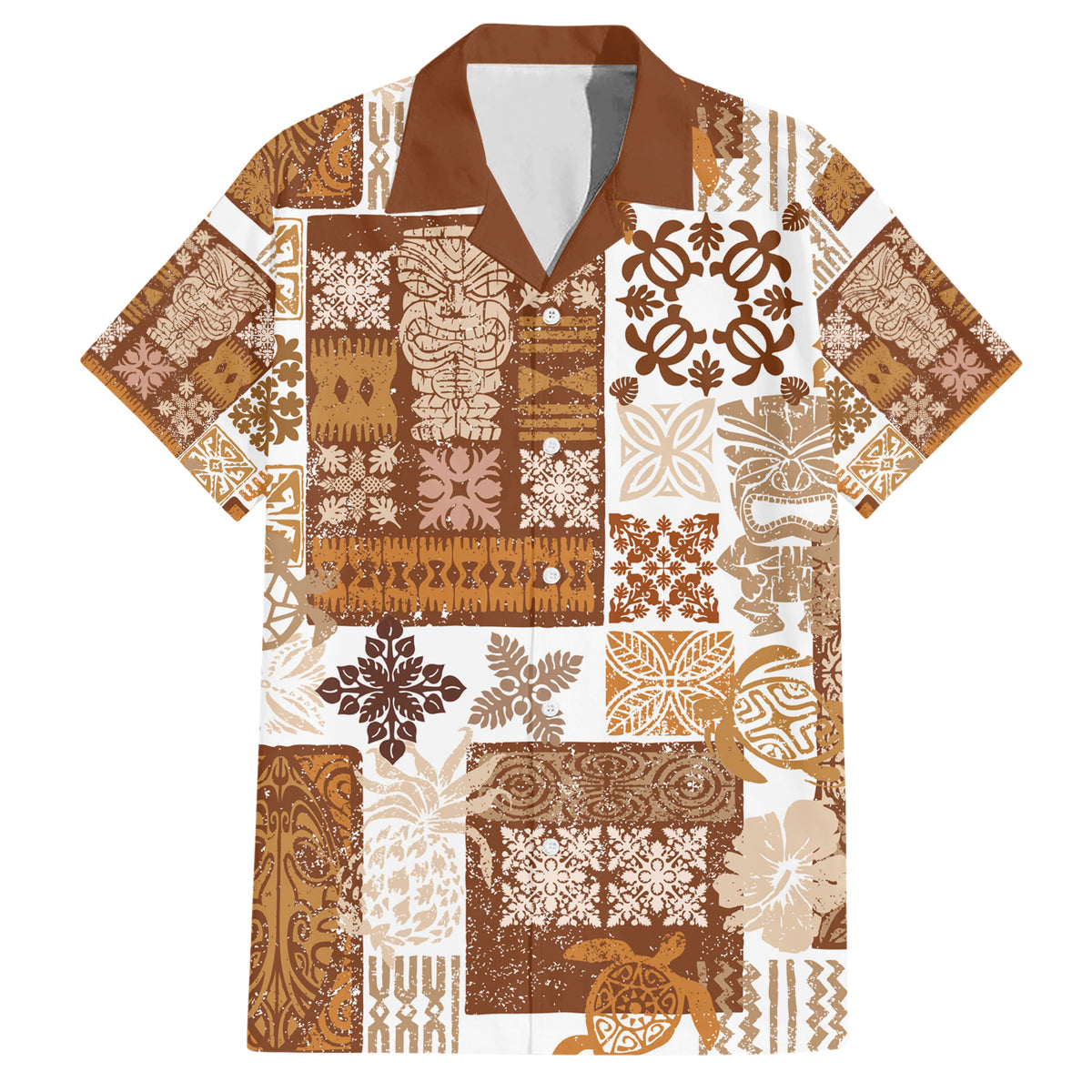 Hawaiian Quilt Hawaiian Shirt Tiki Tropical Retro Brown Version - Wonder Print Shop