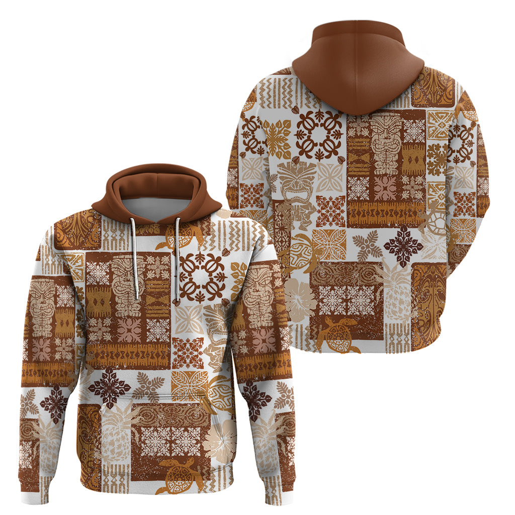 Hawaiian Quilt Hoodie Tiki Tropical Retro Brown Version - Wonder Print Shop
