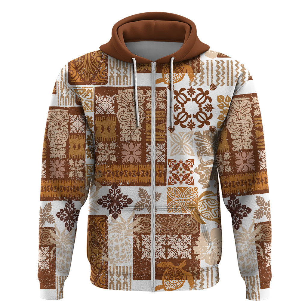Hawaiian Quilt Hoodie Tiki Tropical Retro Brown Version - Wonder Print Shop
