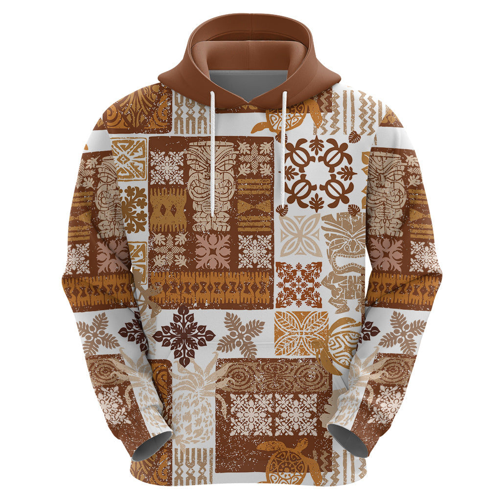 Hawaiian Quilt Hoodie Tiki Tropical Retro Brown Version - Wonder Print Shop