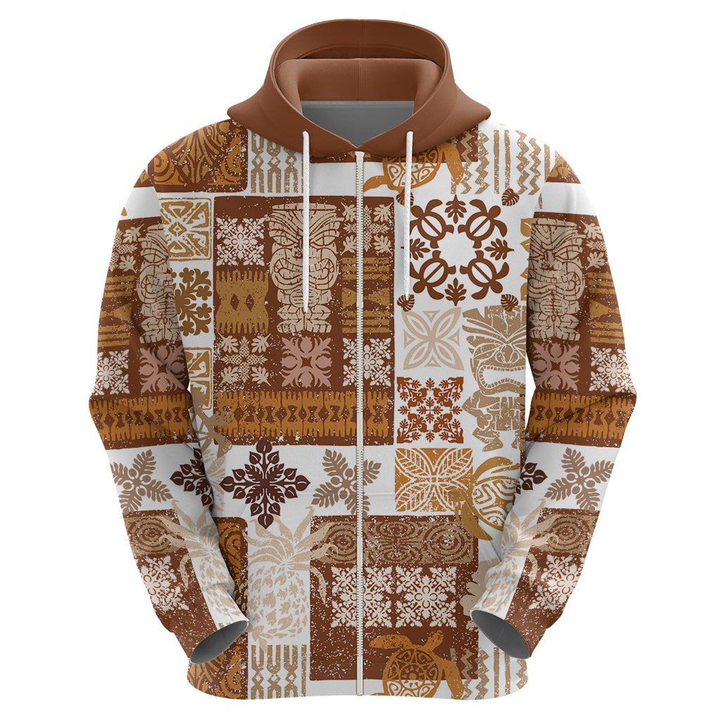 Hawaiian Quilt Hoodie Tiki Tropical Retro Brown Version - Wonder Print Shop