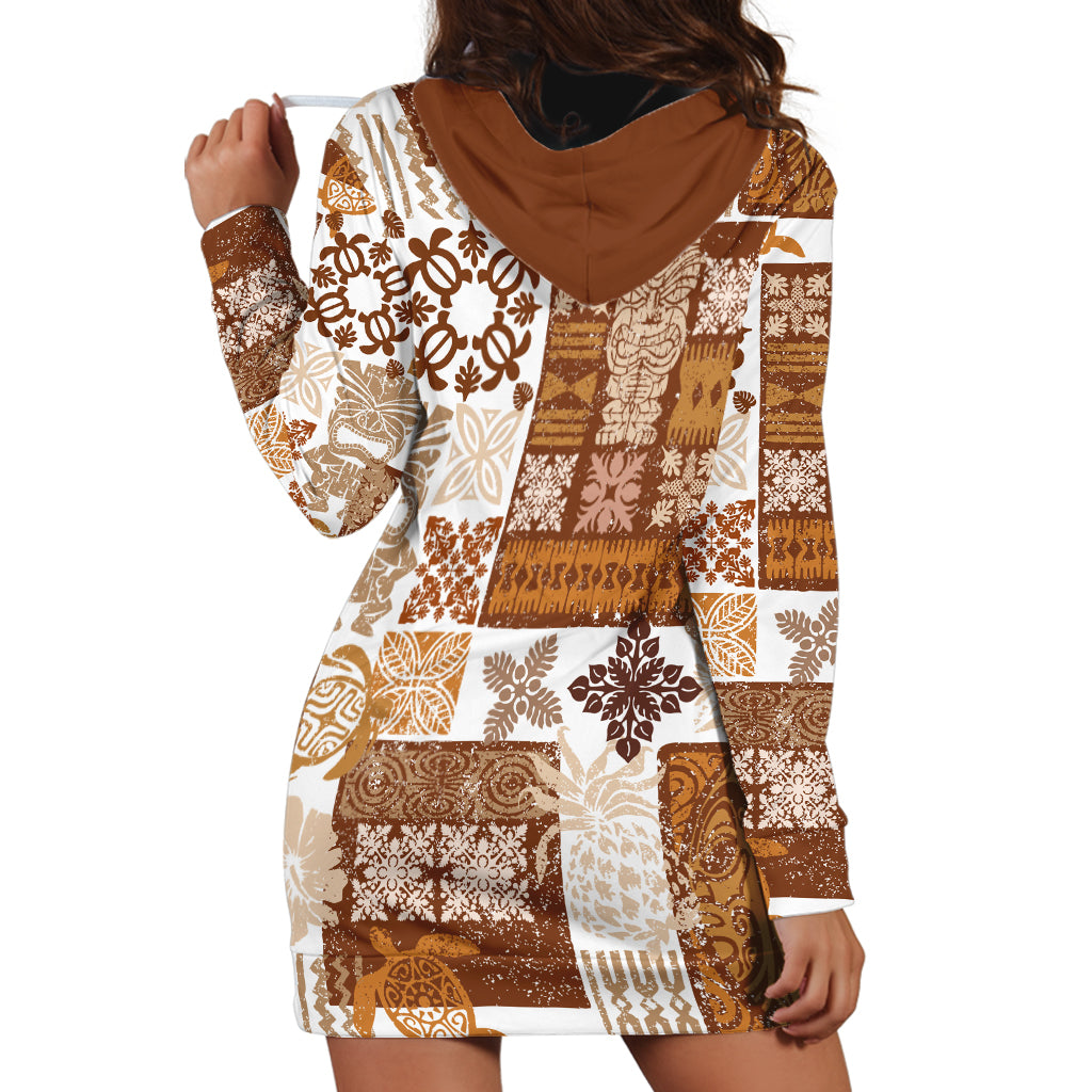 Hawaiian Quilt Hoodie Dress Tiki Tropical Retro Brown Version - Wonder Print Shop