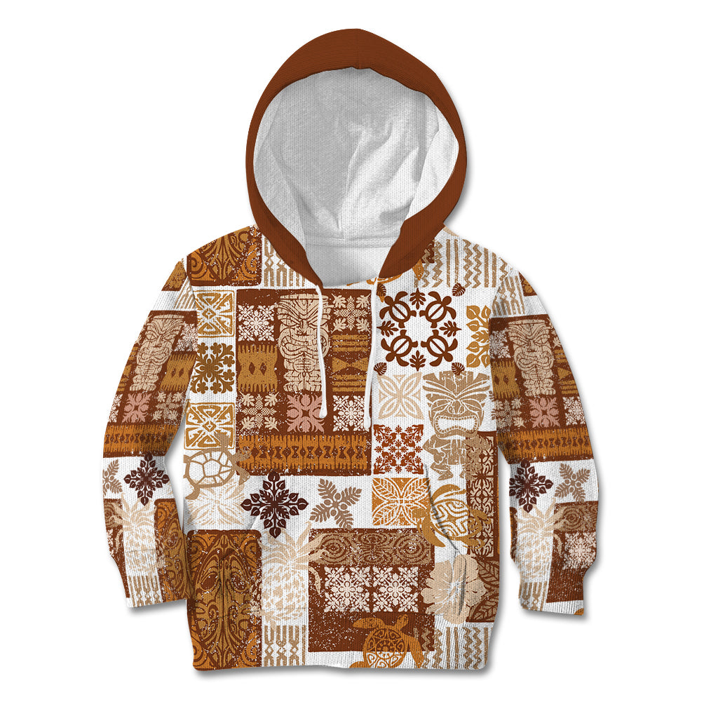 Hawaiian Quilt Kid Hoodie Tiki Tropical Retro Brown Version - Wonder Print Shop