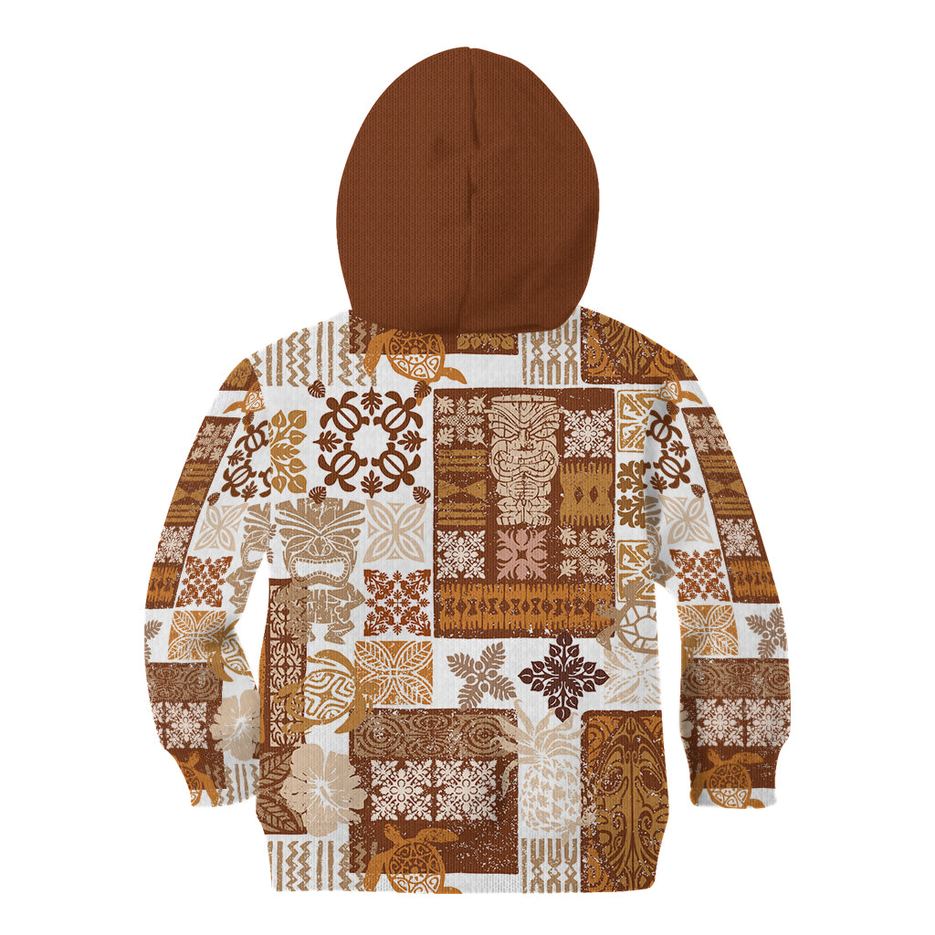 Hawaiian Quilt Kid Hoodie Tiki Tropical Retro Brown Version - Wonder Print Shop