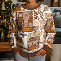 Hawaiian Quilt Kid Ugly Christmas Sweater Tiki Tropical Retro Brown Version - Wonder Print Shop