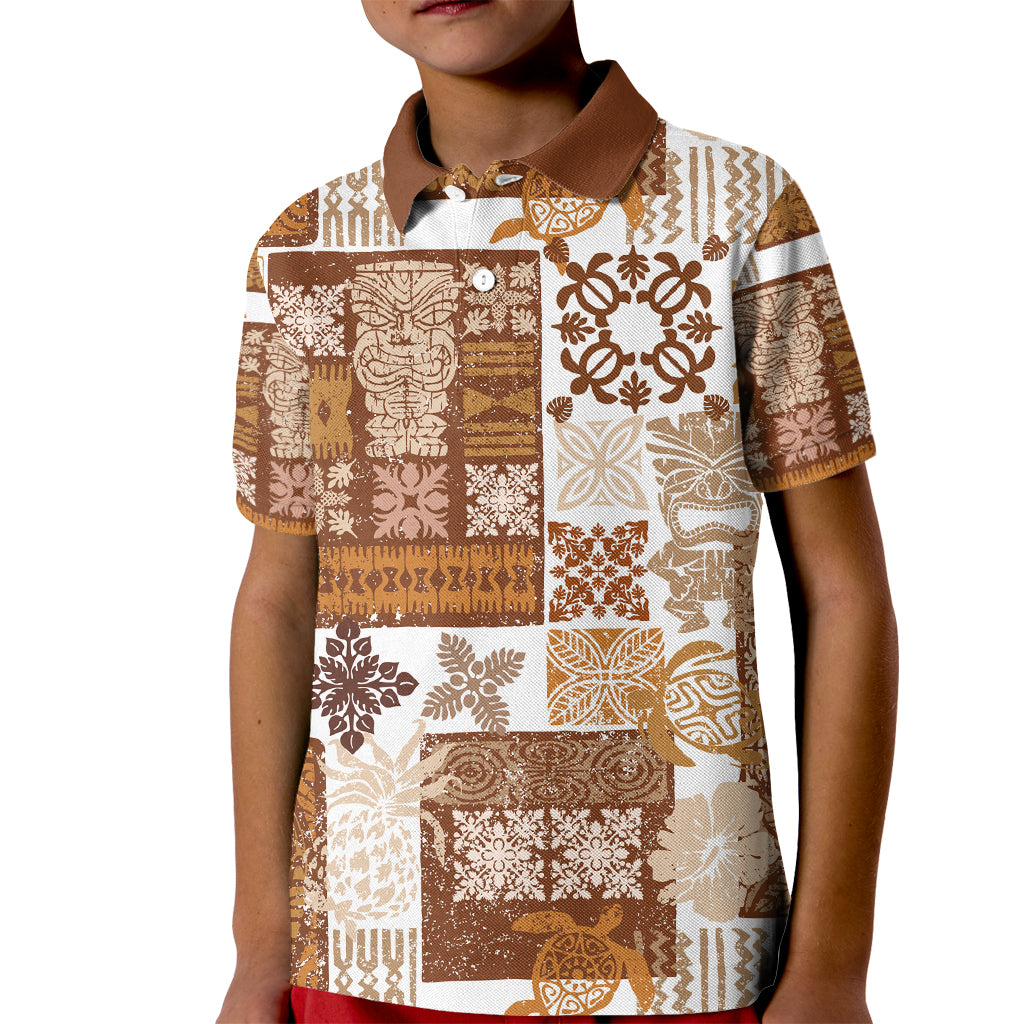 Hawaiian Quilt Kid Polo Shirt Tiki Tropical Retro Brown Version - Wonder Print Shop