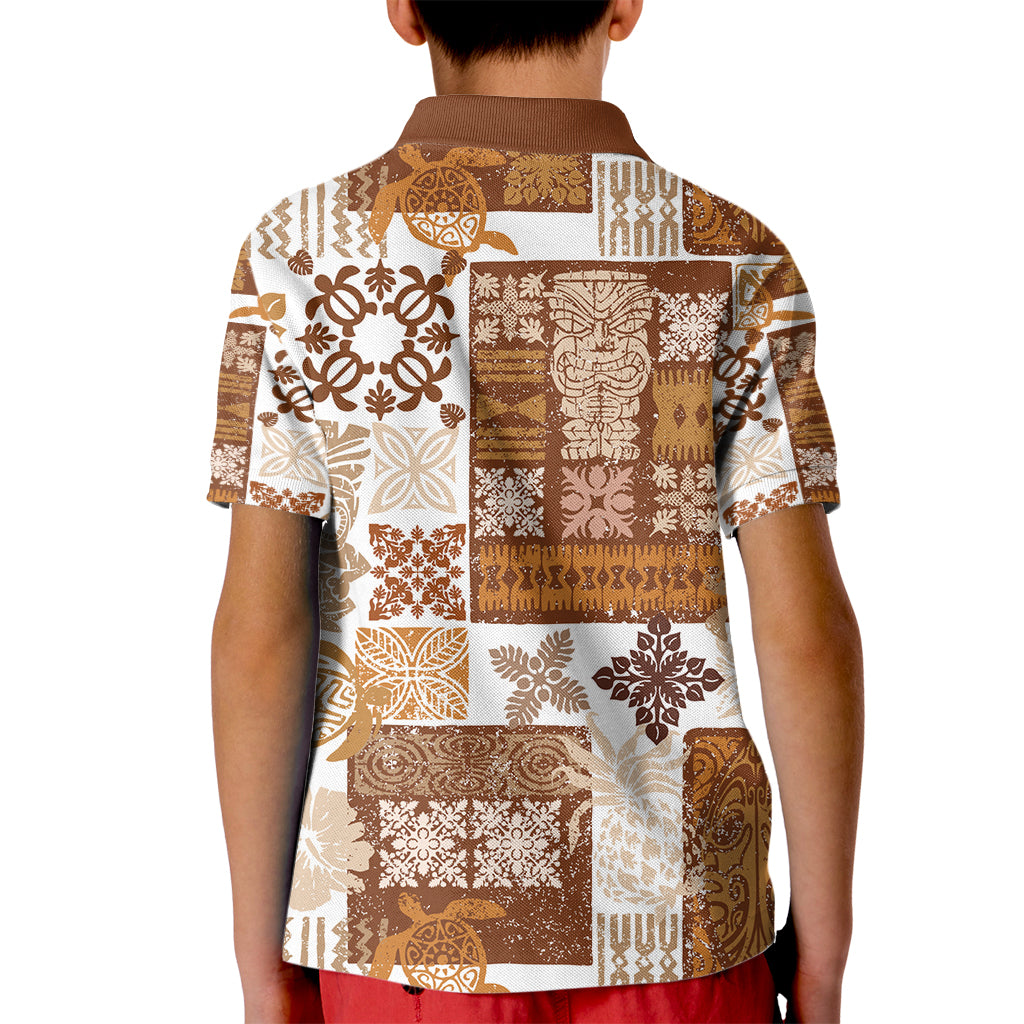 Hawaiian Quilt Kid Polo Shirt Tiki Tropical Retro Brown Version - Wonder Print Shop