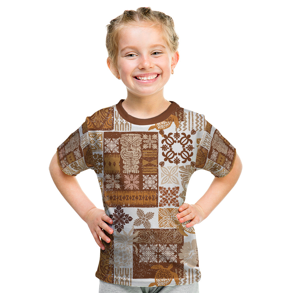 Hawaiian Quilt Kid T Shirt Tiki Tropical Retro Brown Version - Wonder Print Shop