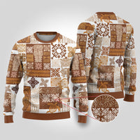 Hawaiian Quilt Ugly Christmas Sweater Tiki Tropical Retro Brown Version - Wonder Print Shop