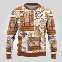 Hawaiian Quilt Ugly Christmas Sweater Tiki Tropical Retro Brown Version - Wonder Print Shop