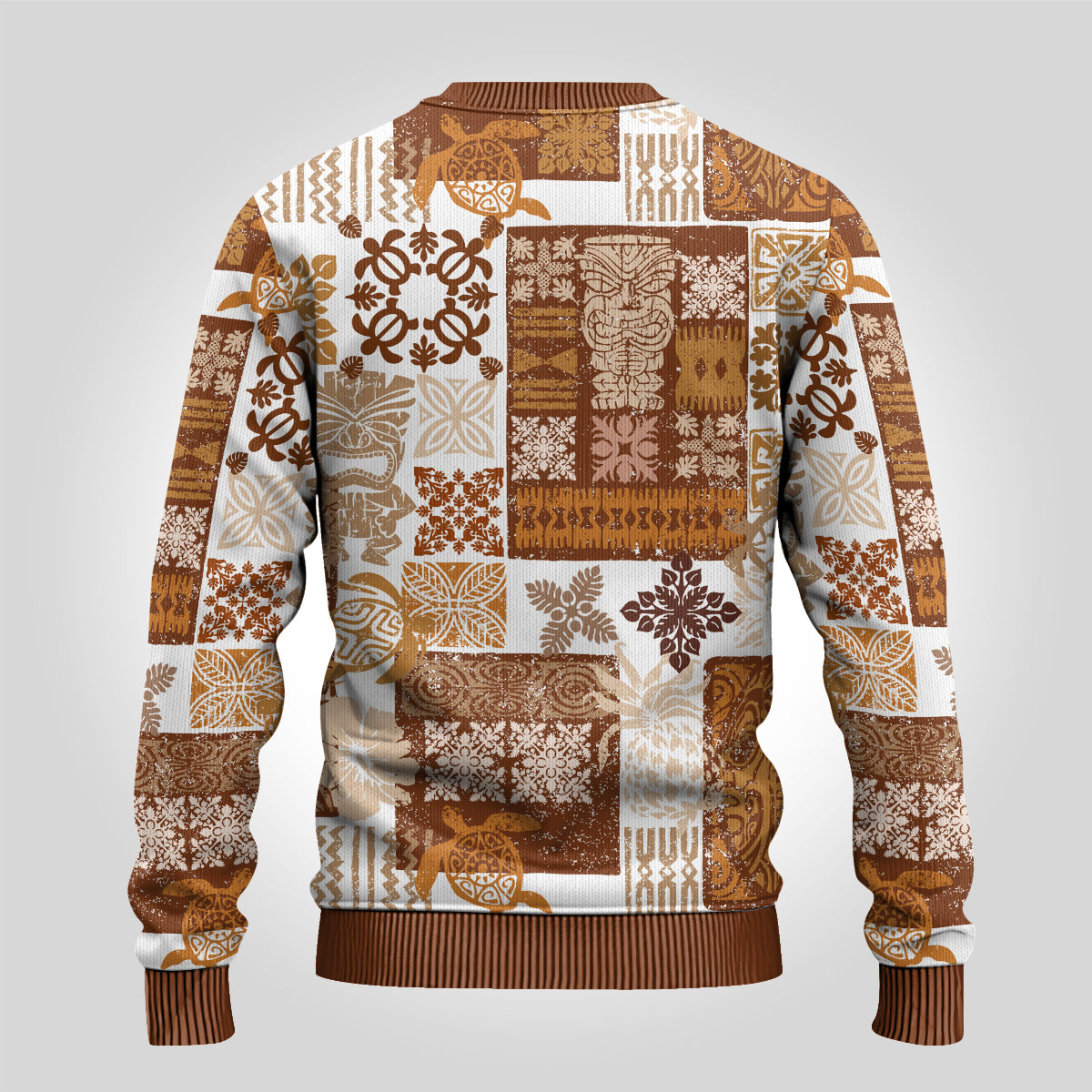Hawaiian Quilt Ugly Christmas Sweater Tiki Tropical Retro Brown Version - Wonder Print Shop