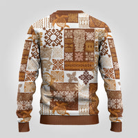 Hawaiian Quilt Ugly Christmas Sweater Tiki Tropical Retro Brown Version - Wonder Print Shop