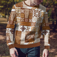 Hawaiian Quilt Ugly Christmas Sweater Tiki Tropical Retro Brown Version - Wonder Print Shop