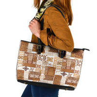 Hawaiian Quilt Leather Tote Bag Tiki Tropical Retro Brown Version - Wonder Print Shop