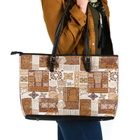 Hawaiian Quilt Leather Tote Bag Tiki Tropical Retro Brown Version - Wonder Print Shop