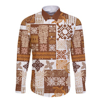 Hawaiian Quilt Long Sleeve Button Shirt Tiki Tropical Retro Brown Version - Wonder Print Shop