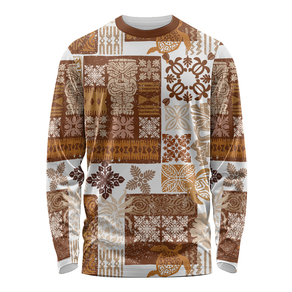 Hawaiian Quilt Long Sleeve Shirt Tiki Tropical Retro Brown Version - Wonder Print Shop