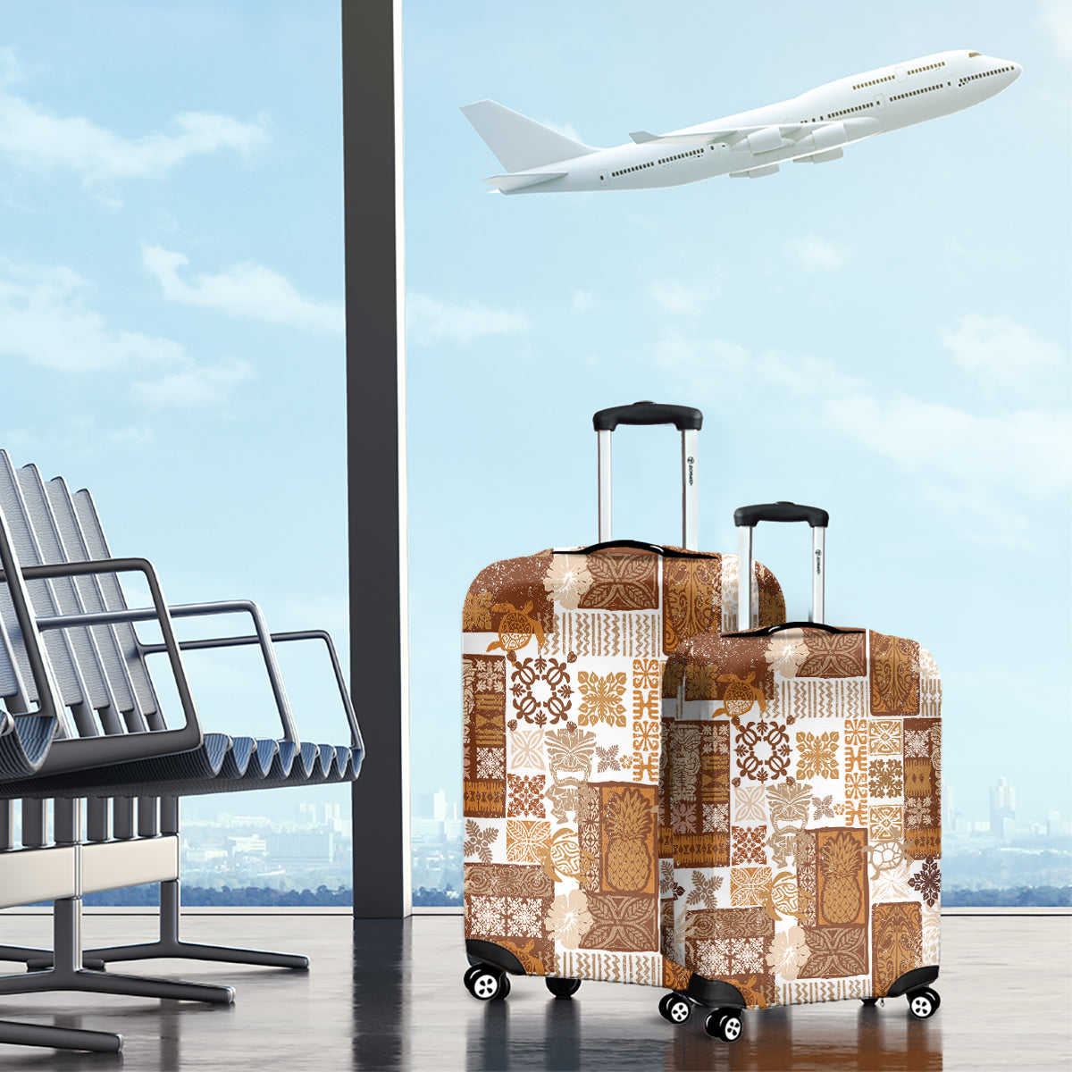 Hawaiian Quilt Luggage Cover Tiki Tropical Retro Brown Version - Wonder Print Shop