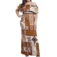 Hawaiian Quilt Off Shoulder Maxi Dress Tiki Tropical Retro Brown Version - Wonder Print Shop