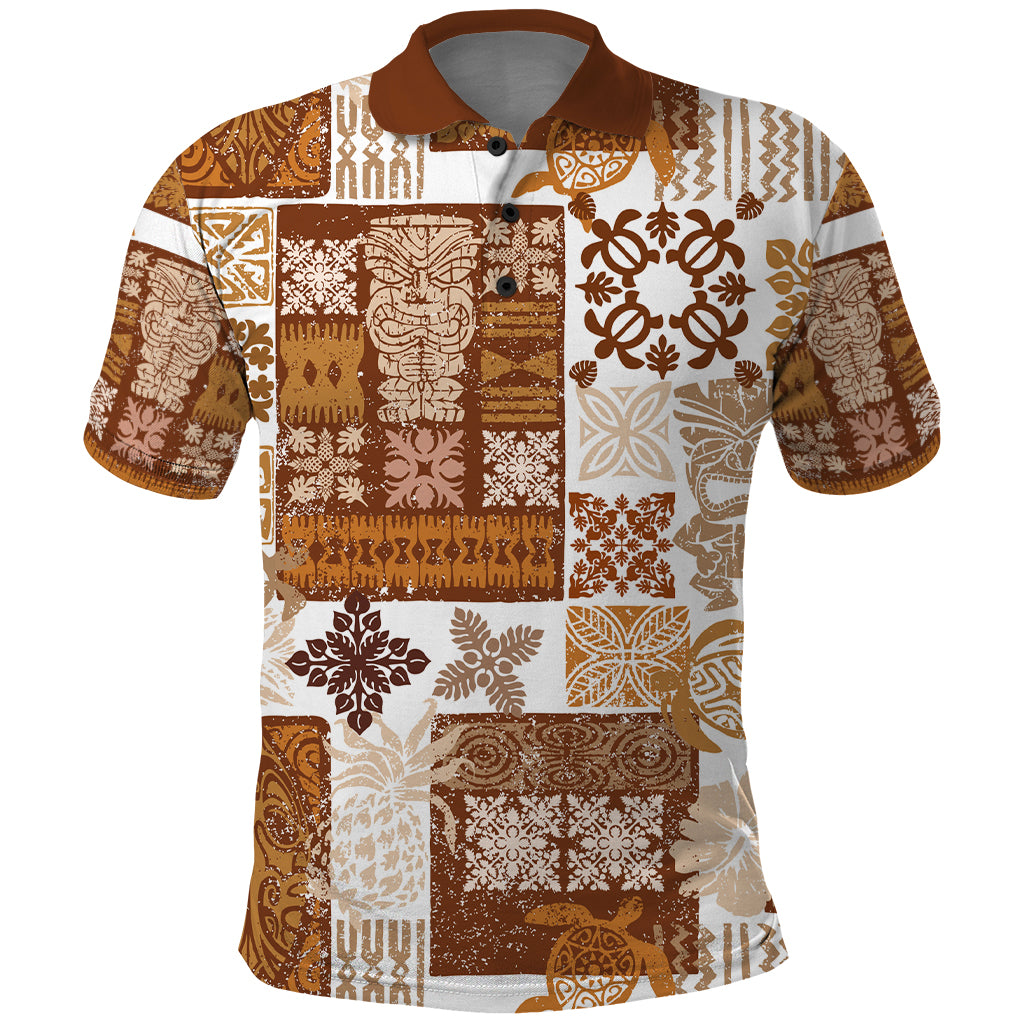 Hawaiian Quilt Polo Shirt Tiki Tropical Retro Brown Version - Wonder Print Shop