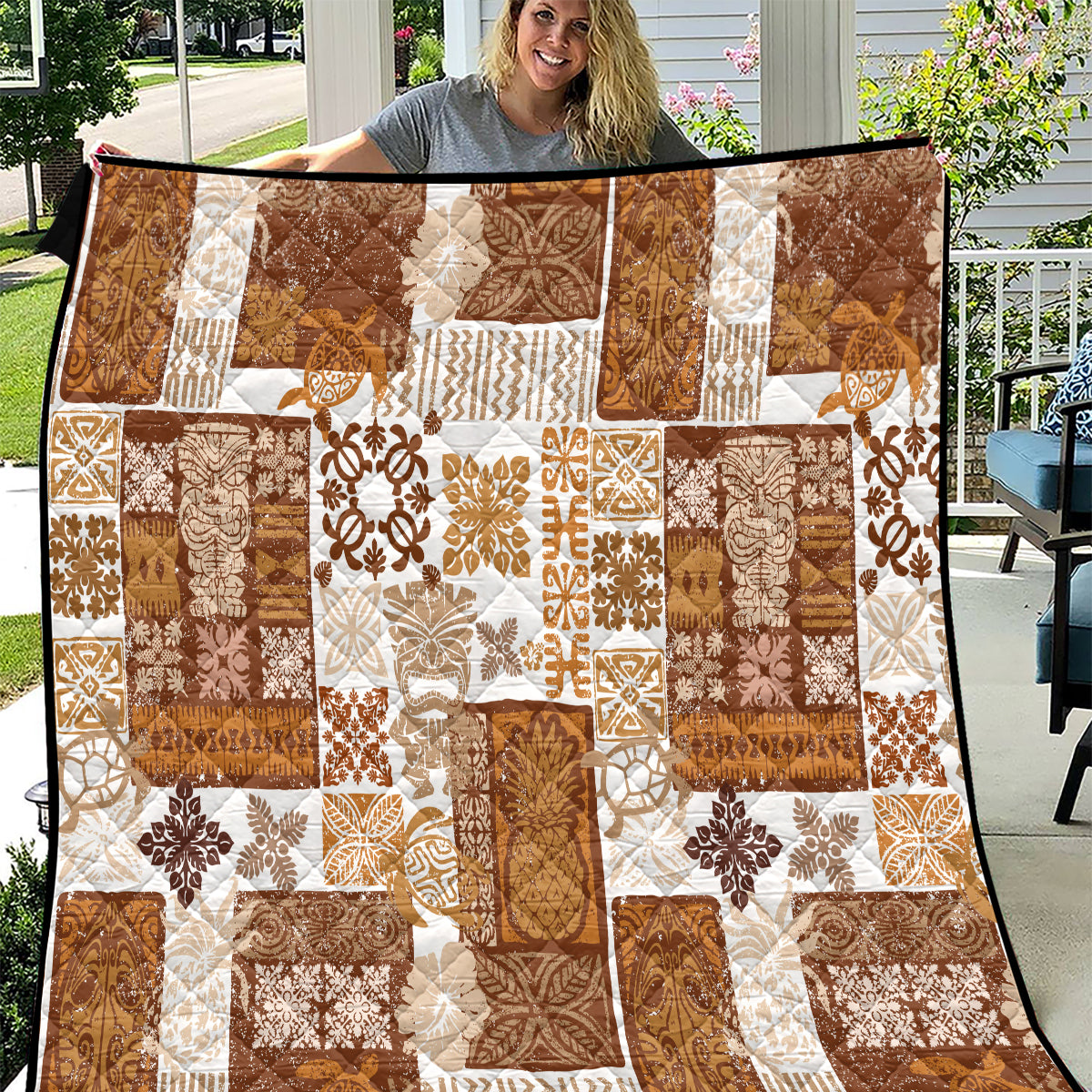 Hawaiian Quilt Quilt Tiki Tropical Retro Brown Version - Wonder Print Shop