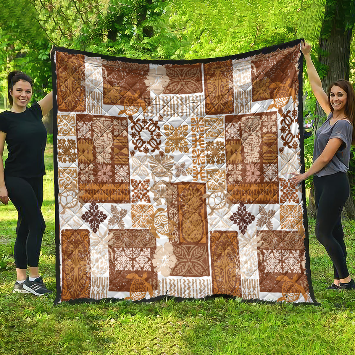 Hawaiian Quilt Quilt Tiki Tropical Retro Brown Version - Wonder Print Shop