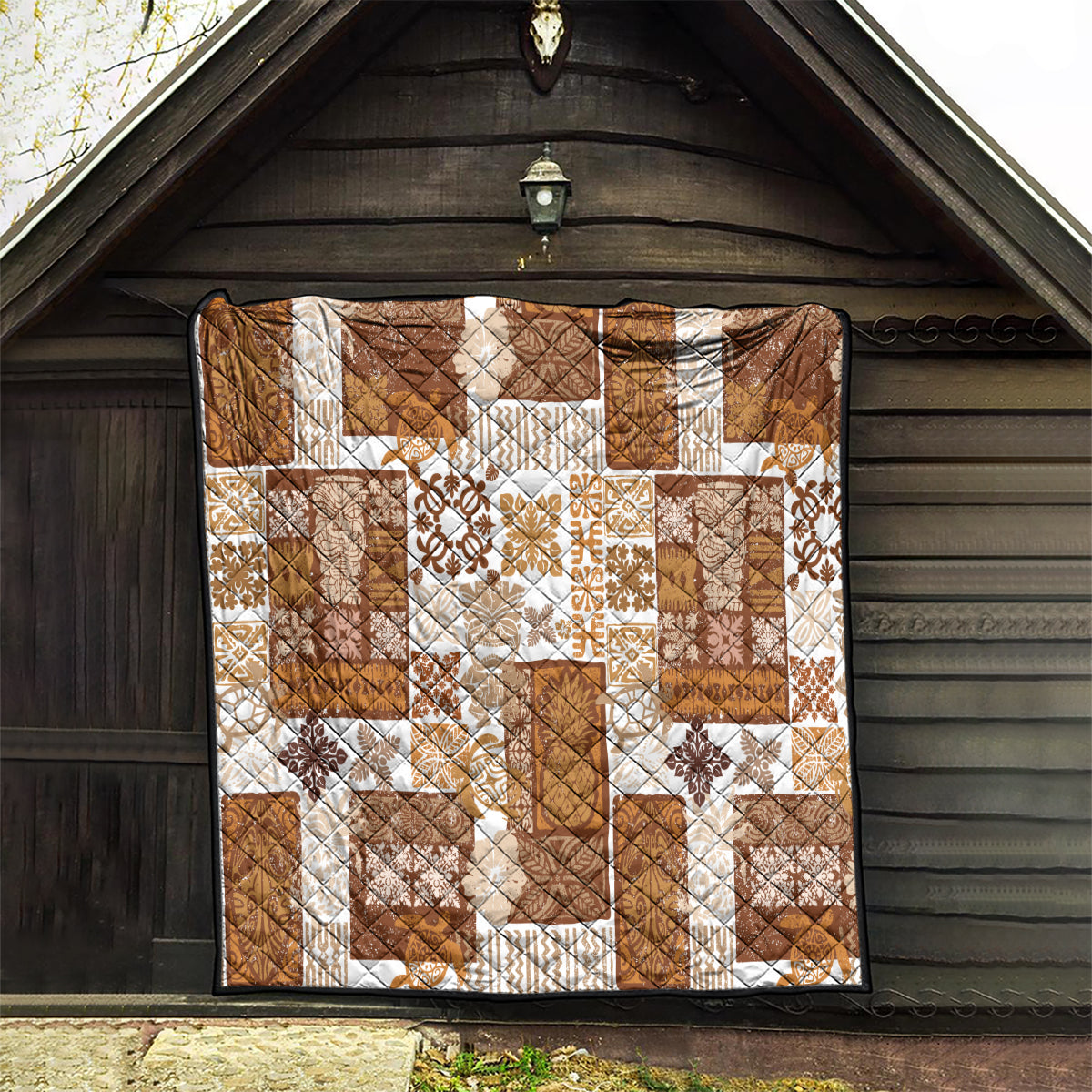 Hawaiian Quilt Quilt Tiki Tropical Retro Brown Version - Wonder Print Shop