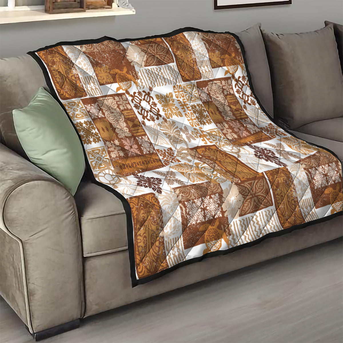 Hawaiian Quilt Quilt Tiki Tropical Retro Brown Version - Wonder Print Shop