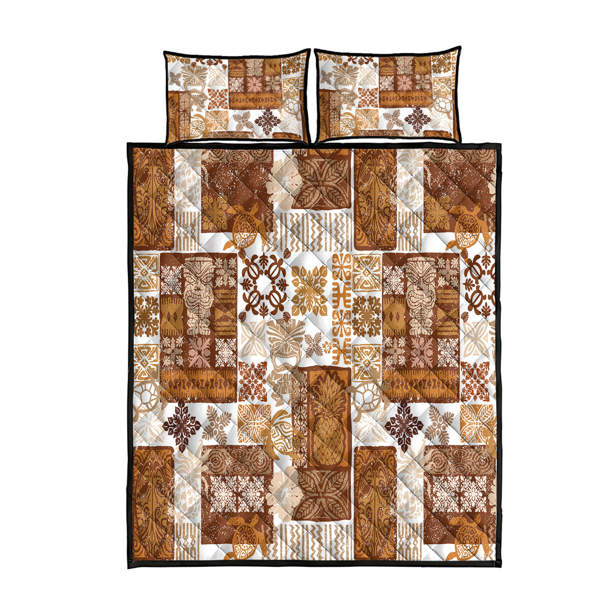 Hawaiian Quilt Quilt Bed Set Tiki Tropical Retro Brown Version - Wonder Print Shop