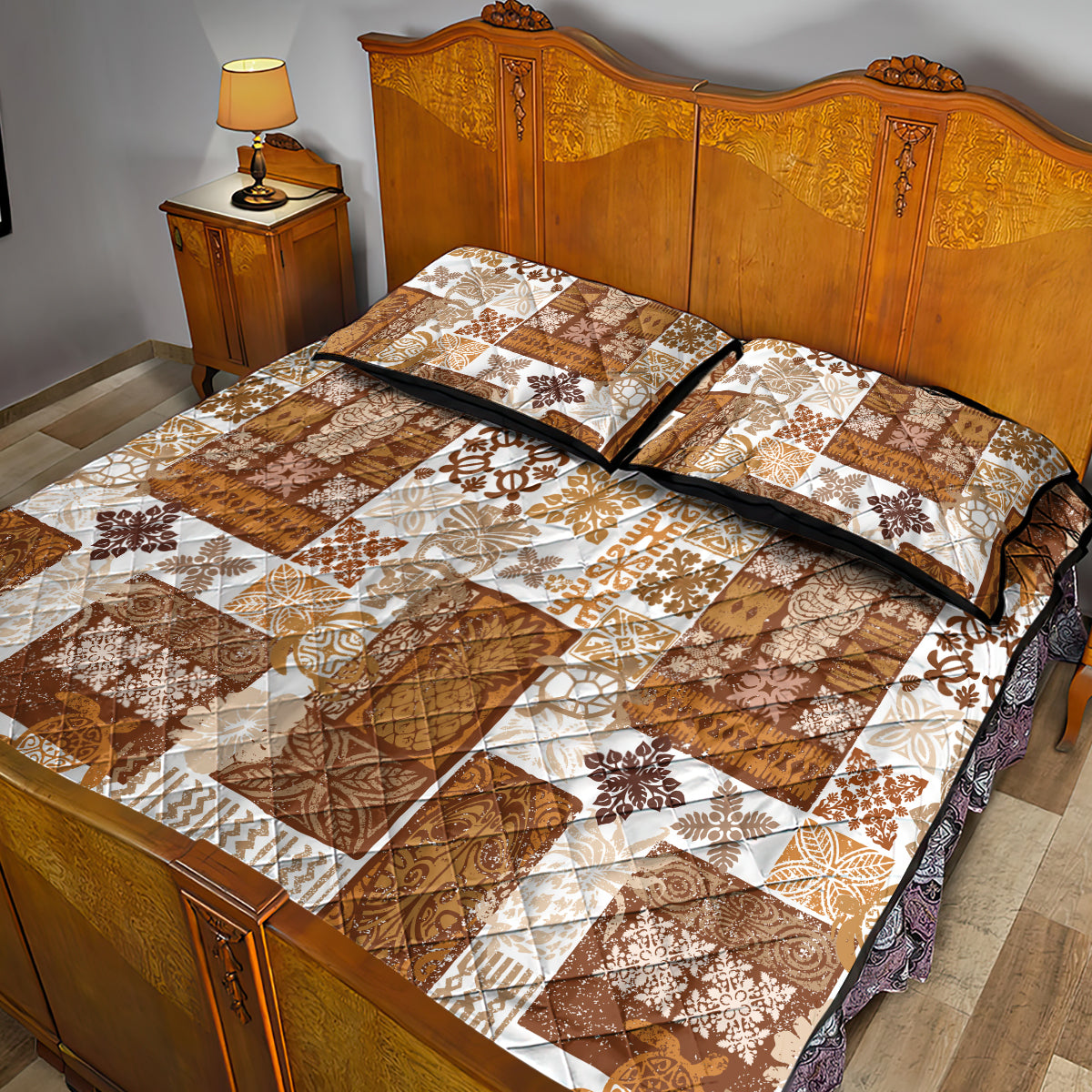 Hawaiian Quilt Quilt Bed Set Tiki Tropical Retro Brown Version - Wonder Print Shop