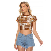 Hawaiian Quilt Raglan Cropped T Shirt Tiki Tropical Retro Brown Version - Wonder Print Shop