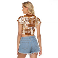 Hawaiian Quilt Raglan Cropped T Shirt Tiki Tropical Retro Brown Version - Wonder Print Shop