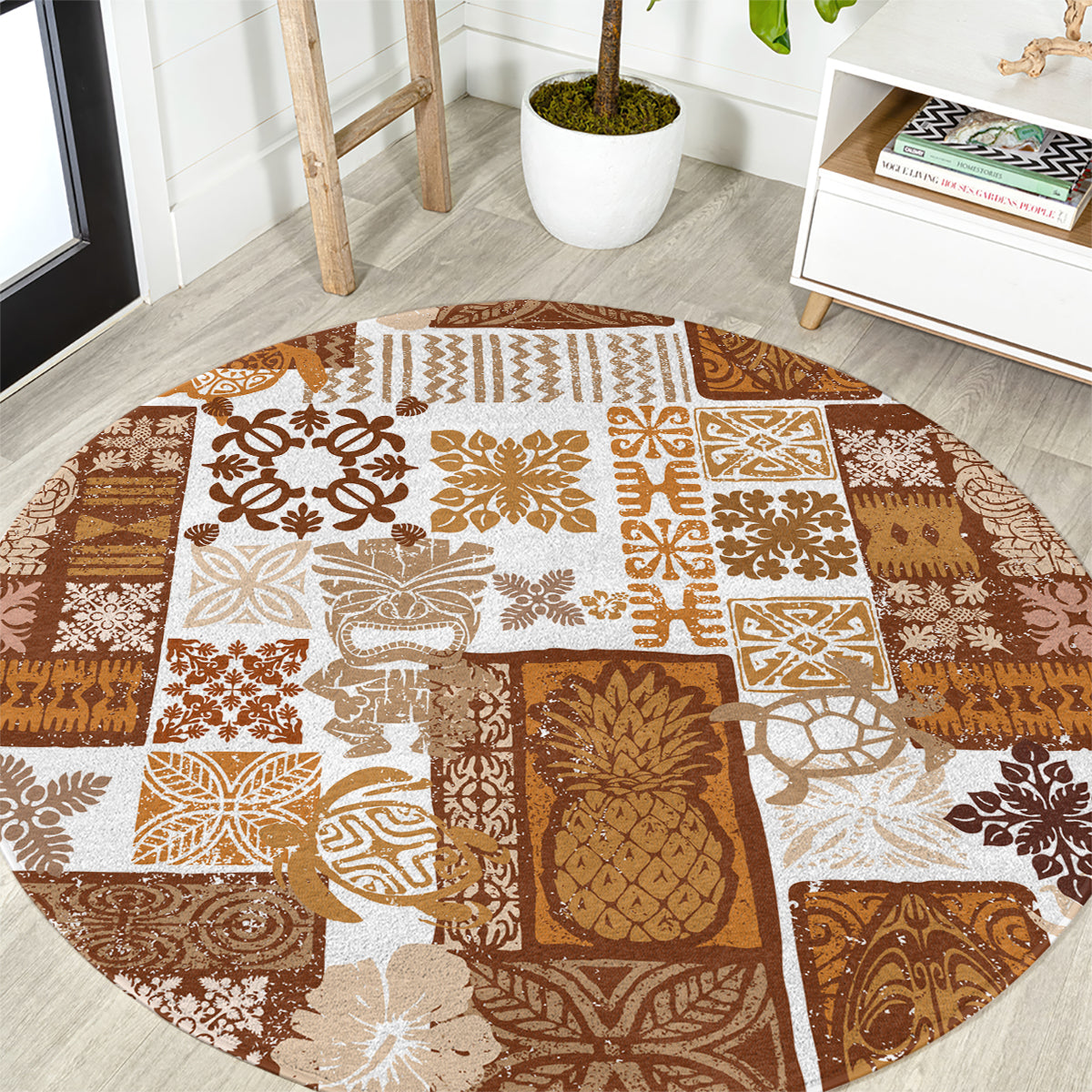 hawaiian-quilt-round-carpet-tiki-tropical-retro-brown-version