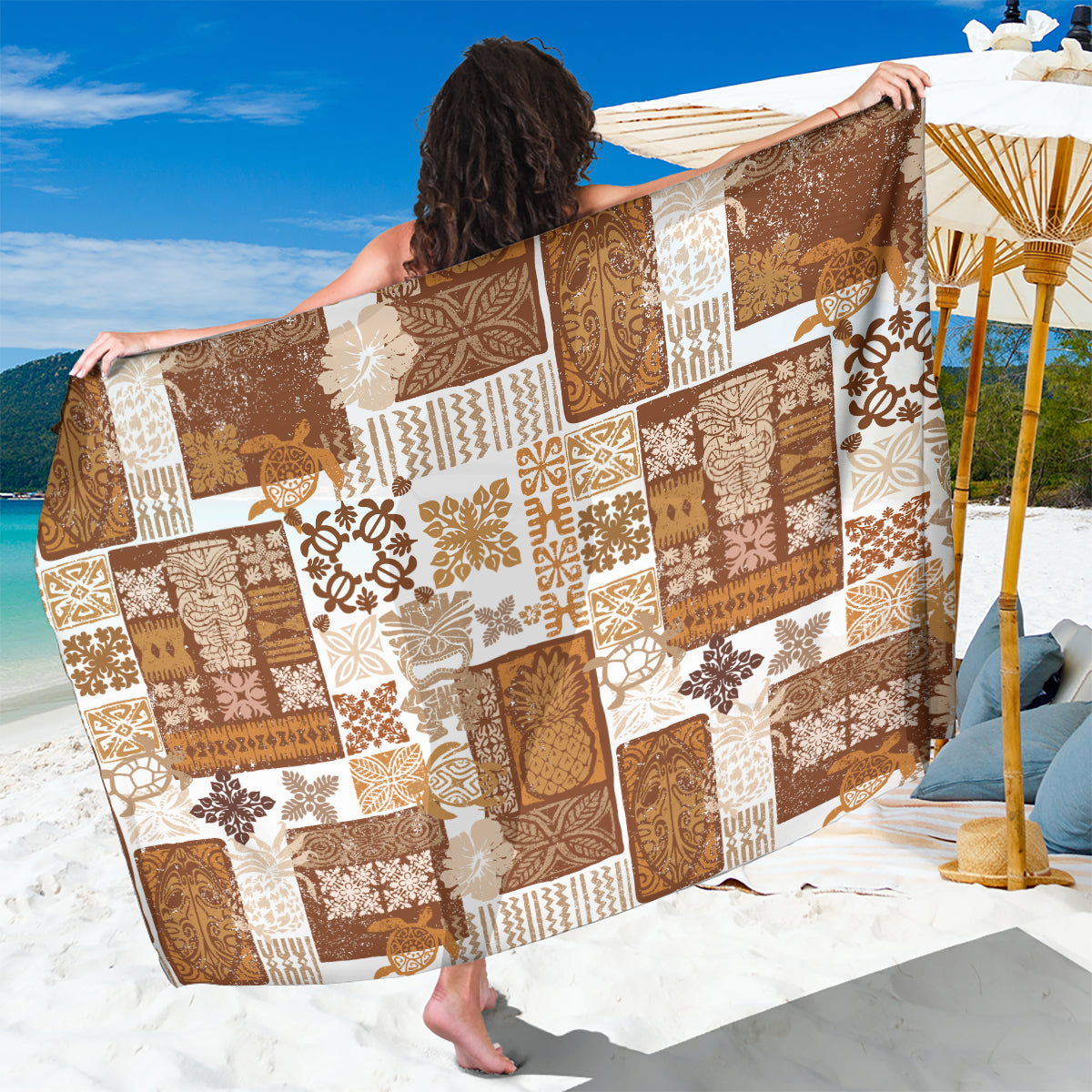 Hawaiian Quilt Sarong Tiki Tropical Retro Brown Version - Wonder Print Shop