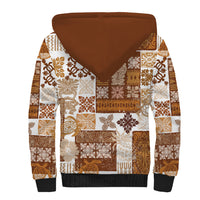 Hawaiian Quilt Sherpa Hoodie Tiki Tropical Retro Brown Version - Wonder Print Shop