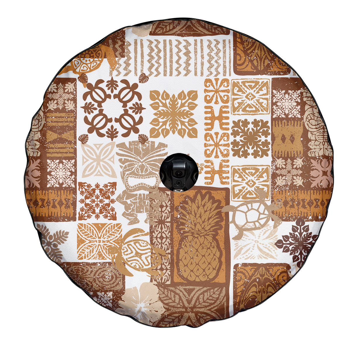 Hawaiian Quilt Spare Tire Cover Tiki Tropical Retro Brown Version - Wonder Print Shop