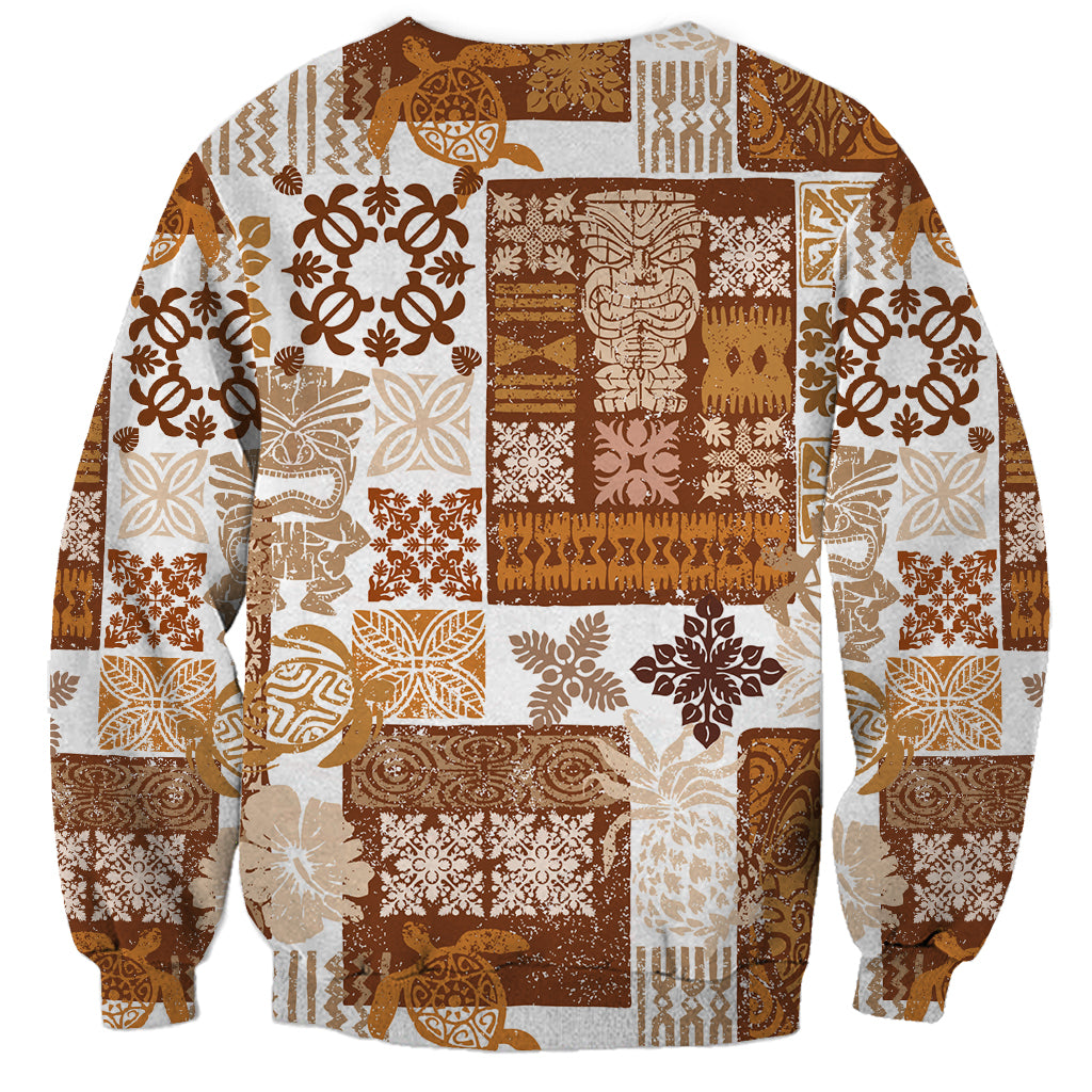 Hawaiian Quilt Sweatshirt Tiki Tropical Retro Brown Version - Wonder Print Shop