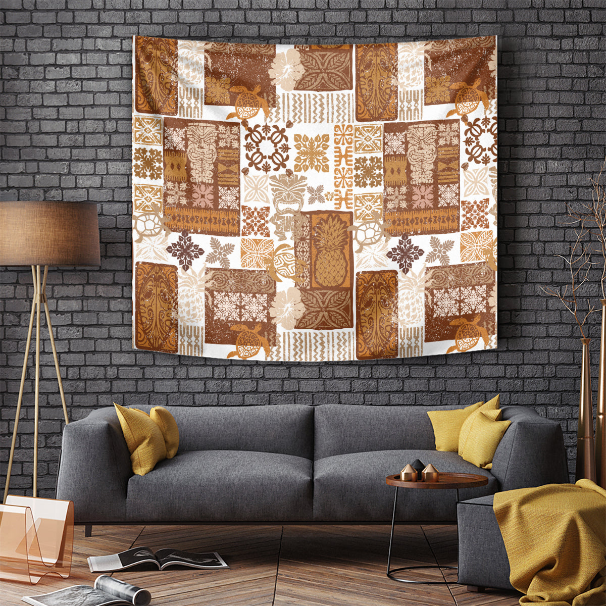 Hawaiian Quilt Tapestry Tiki Tropical Retro Brown Version - Wonder Print Shop