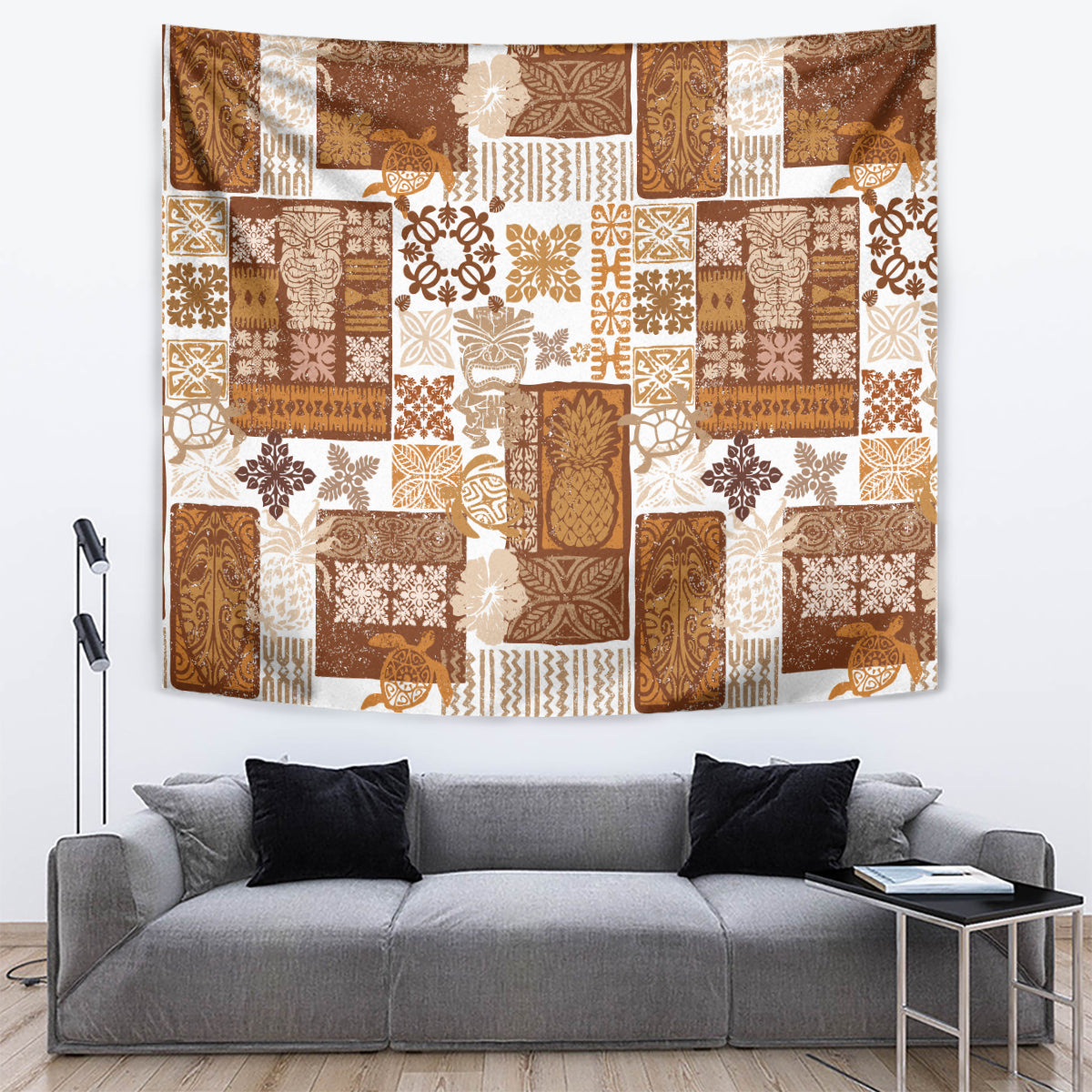 Hawaiian Quilt Tapestry Tiki Tropical Retro Brown Version - Wonder Print Shop