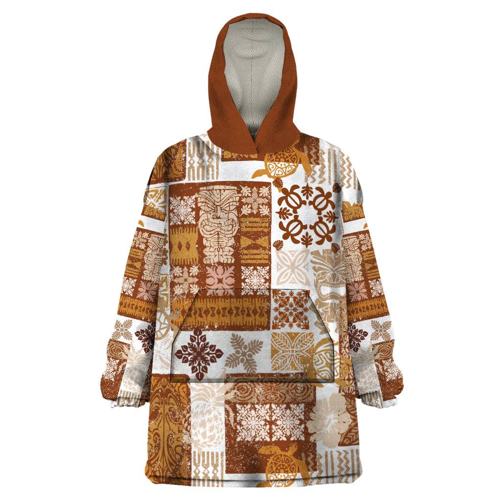 Hawaiian Quilt Wearable Blanket Hoodie Tiki Tropical Retro Brown Version - Wonder Print Shop