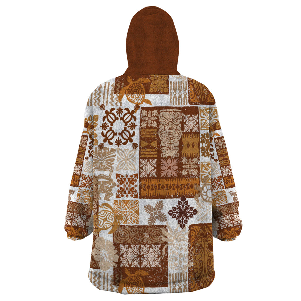 Hawaiian Quilt Wearable Blanket Hoodie Tiki Tropical Retro Brown Version - Wonder Print Shop