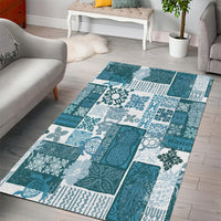 Hawaiian Quilt Area Rug Tiki Tropical Retro Dark Cyan Version - Wonder Print Shop