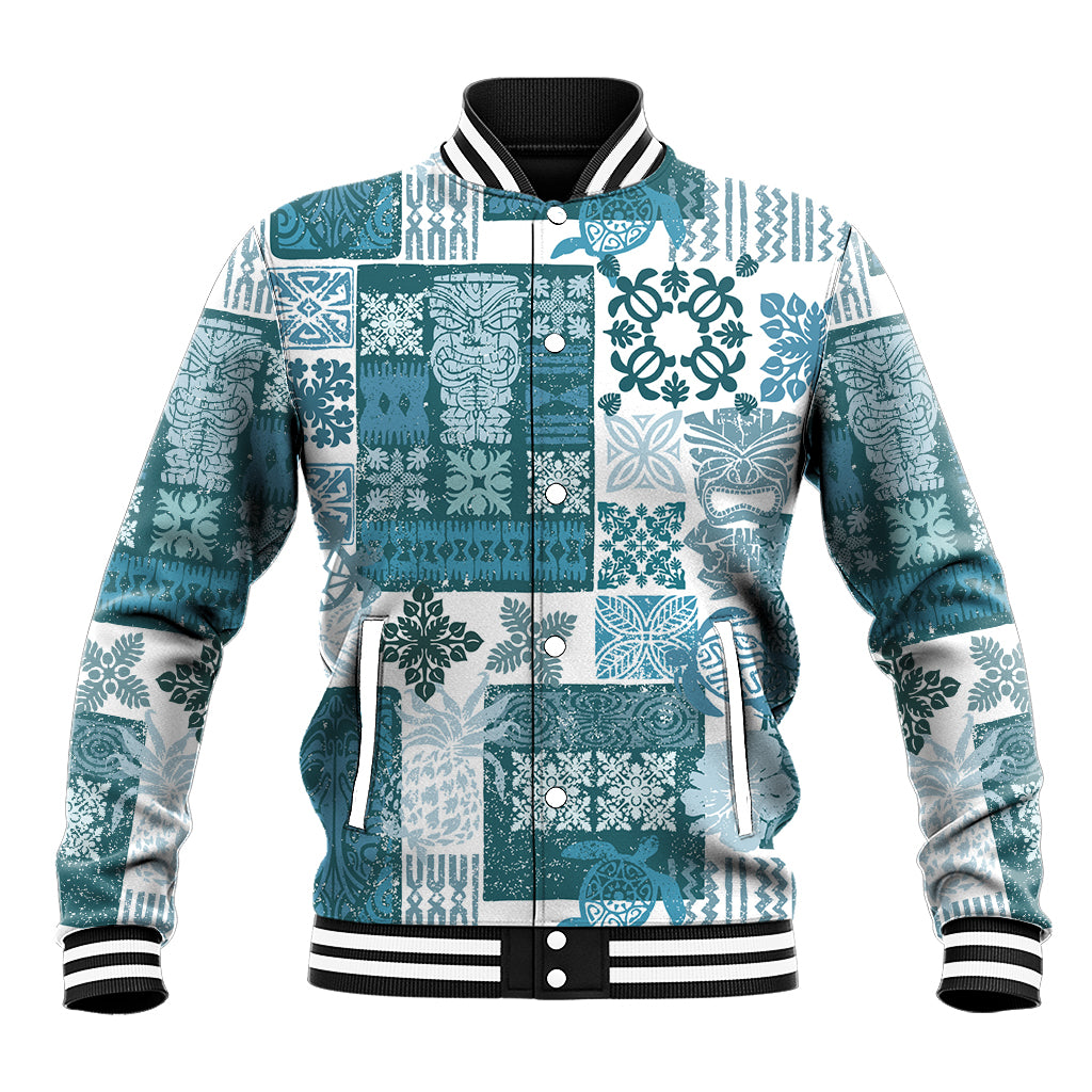Hawaiian Quilt Baseball Jacket Tiki Tropical Retro Dark Cyan Version - Wonder Print Shop