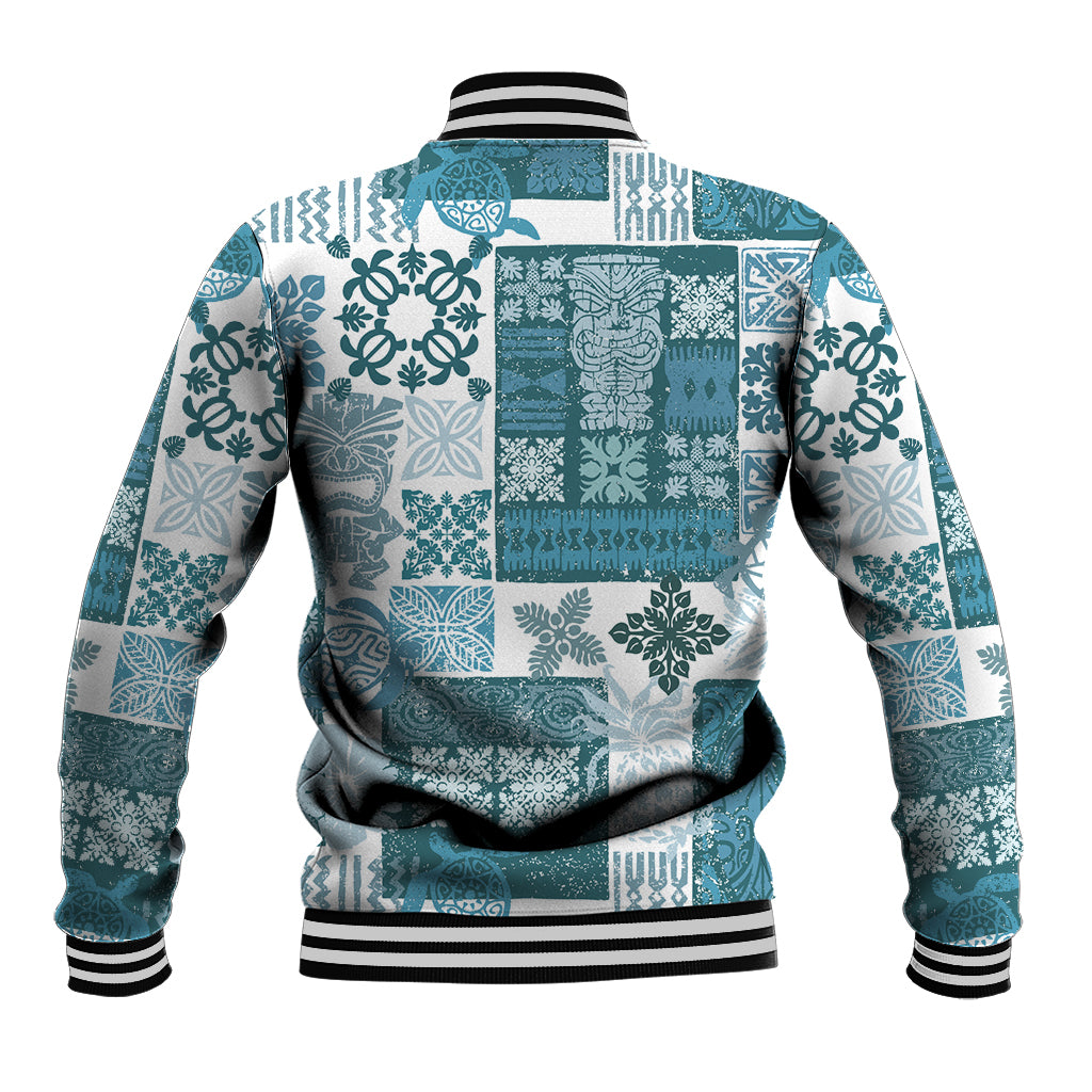 Hawaiian Quilt Baseball Jacket Tiki Tropical Retro Dark Cyan Version - Wonder Print Shop
