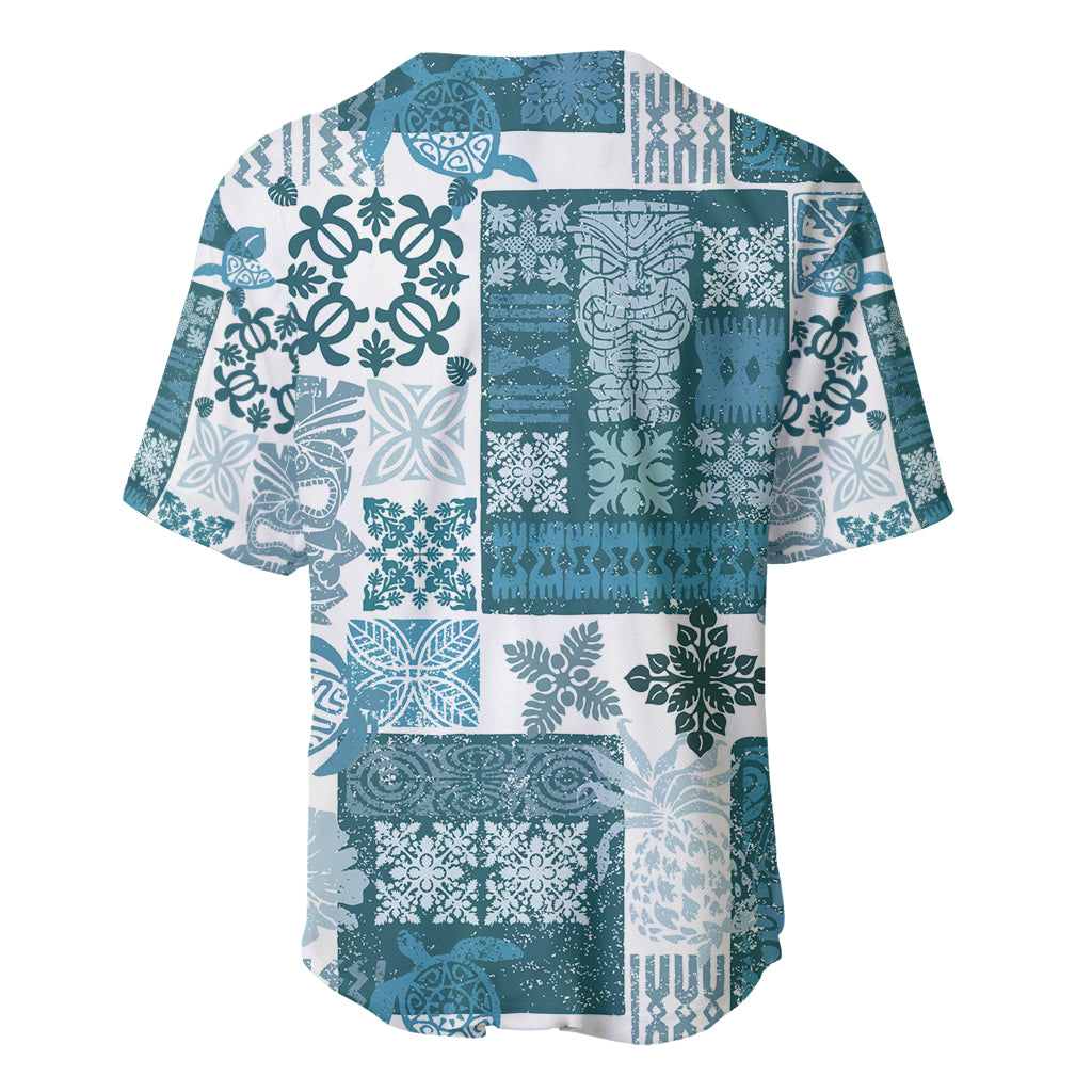 Hawaiian Quilt Baseball Jersey Tiki Tropical Retro Dark Cyan Version - Wonder Print Shop