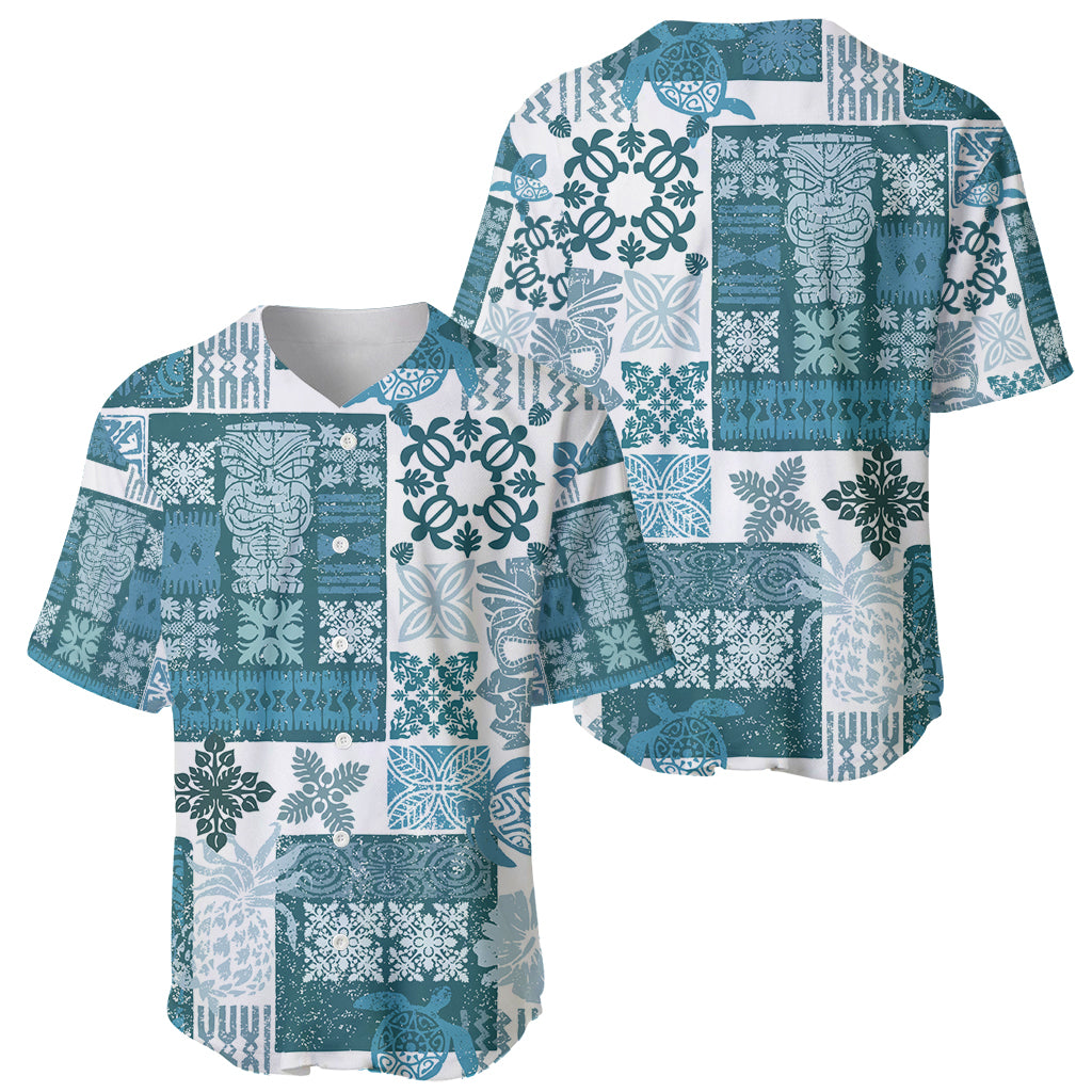 Hawaiian Quilt Baseball Jersey Tiki Tropical Retro Dark Cyan Version - Wonder Print Shop
