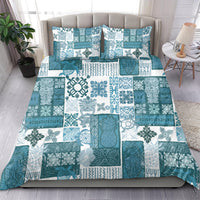 Hawaiian Quilt Bedding Set Tiki Tropical Retro Dark Cyan Version - Wonder Print Shop