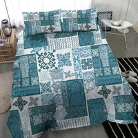 Hawaiian Quilt Bedding Set Tiki Tropical Retro Dark Cyan Version - Wonder Print Shop