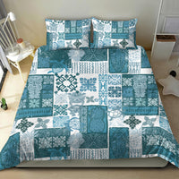 Hawaiian Quilt Bedding Set Tiki Tropical Retro Dark Cyan Version - Wonder Print Shop