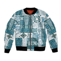 Hawaiian Quilt Bomber Jacket Tiki Tropical Retro Dark Cyan Version - Wonder Print Shop